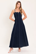 Corsage Denim Midi Dress