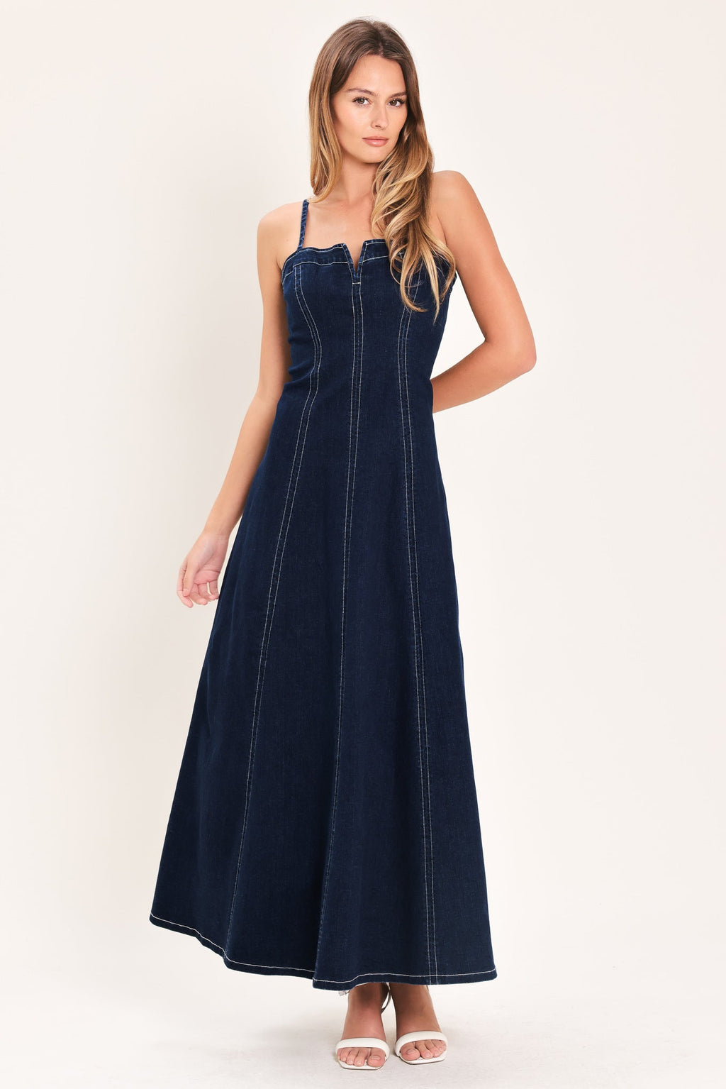 Corsage Denim Midi Dress