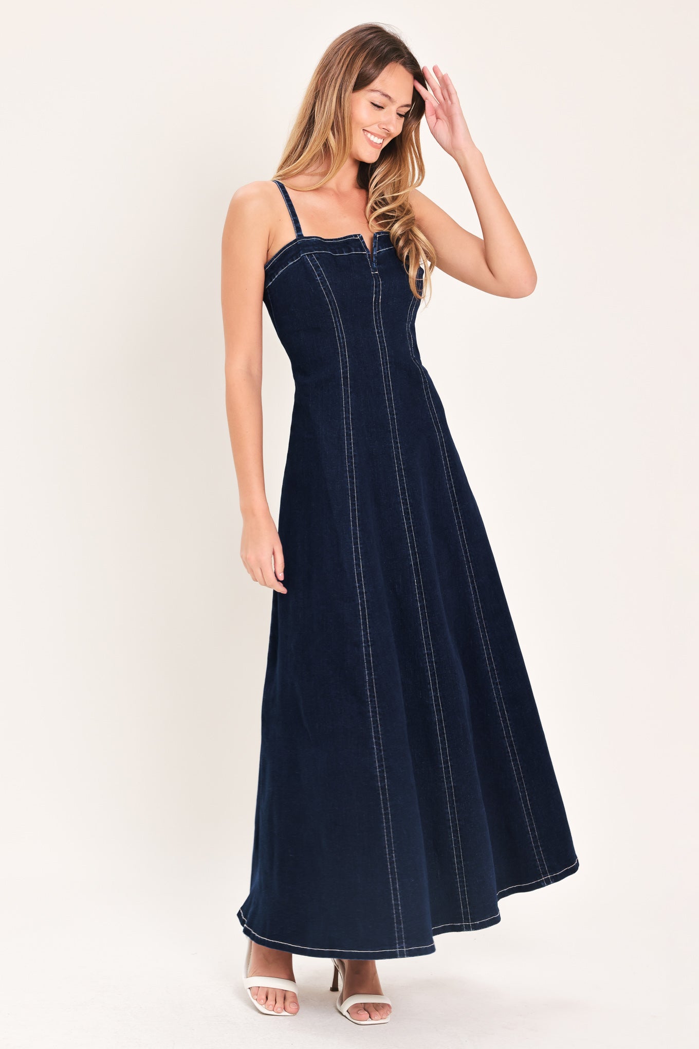 Corsage Denim Midi Dress