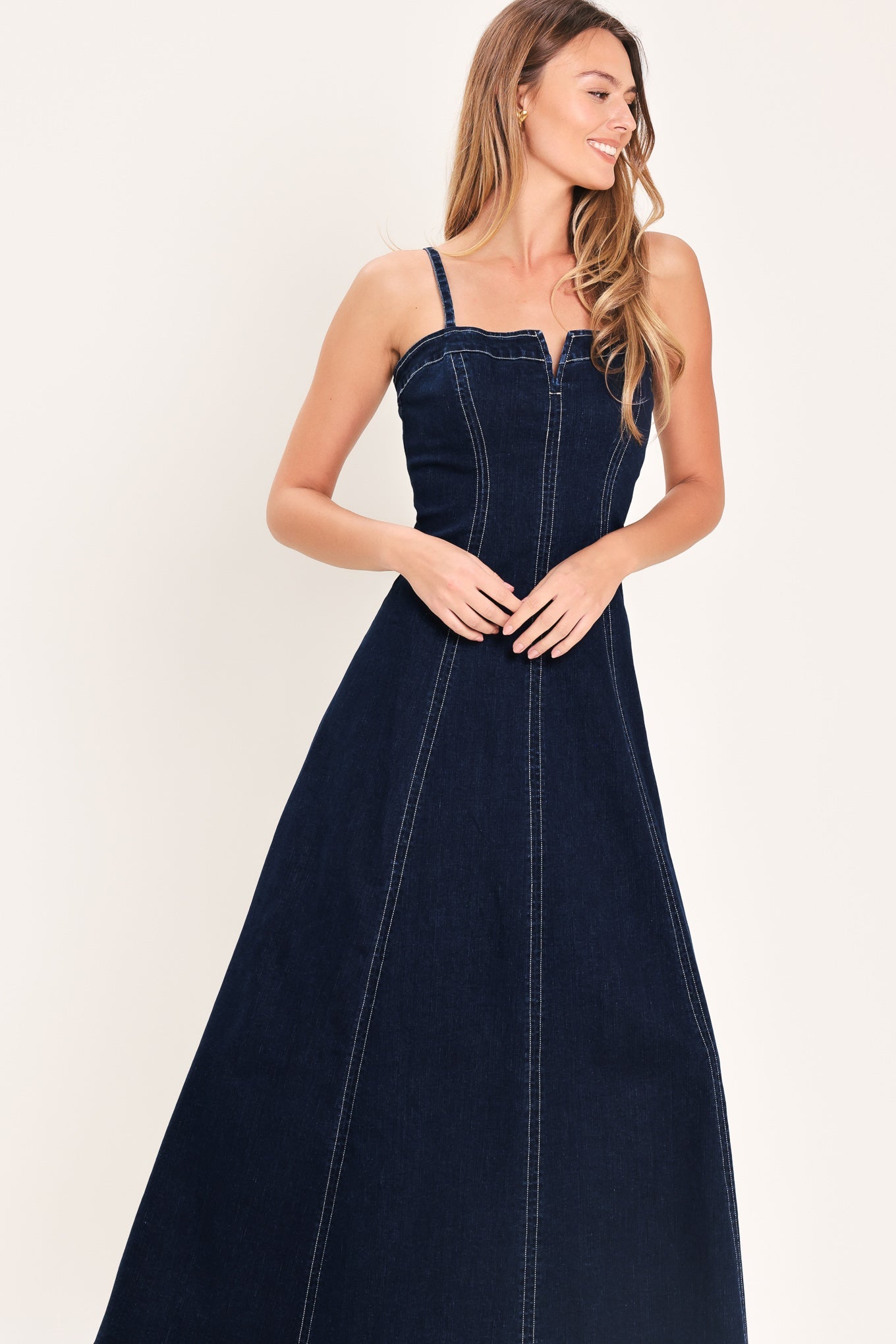 Corsage Denim Midi Dress