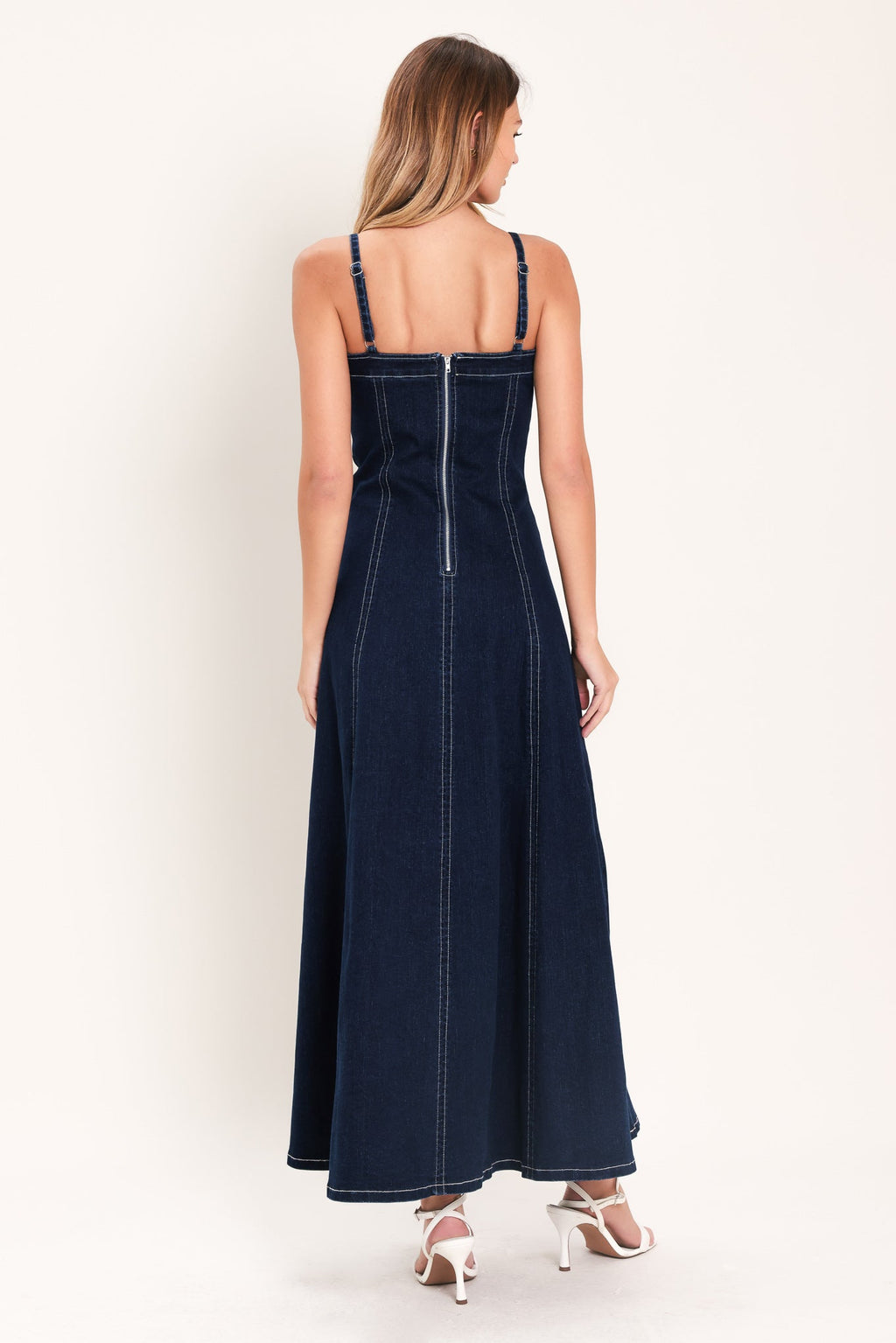 Corsage Denim Midi Dress